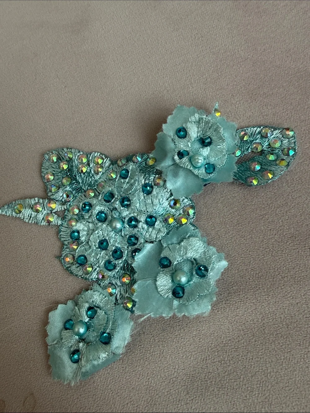 Glamorous White Dance Costume with Blue Floral Appliqué